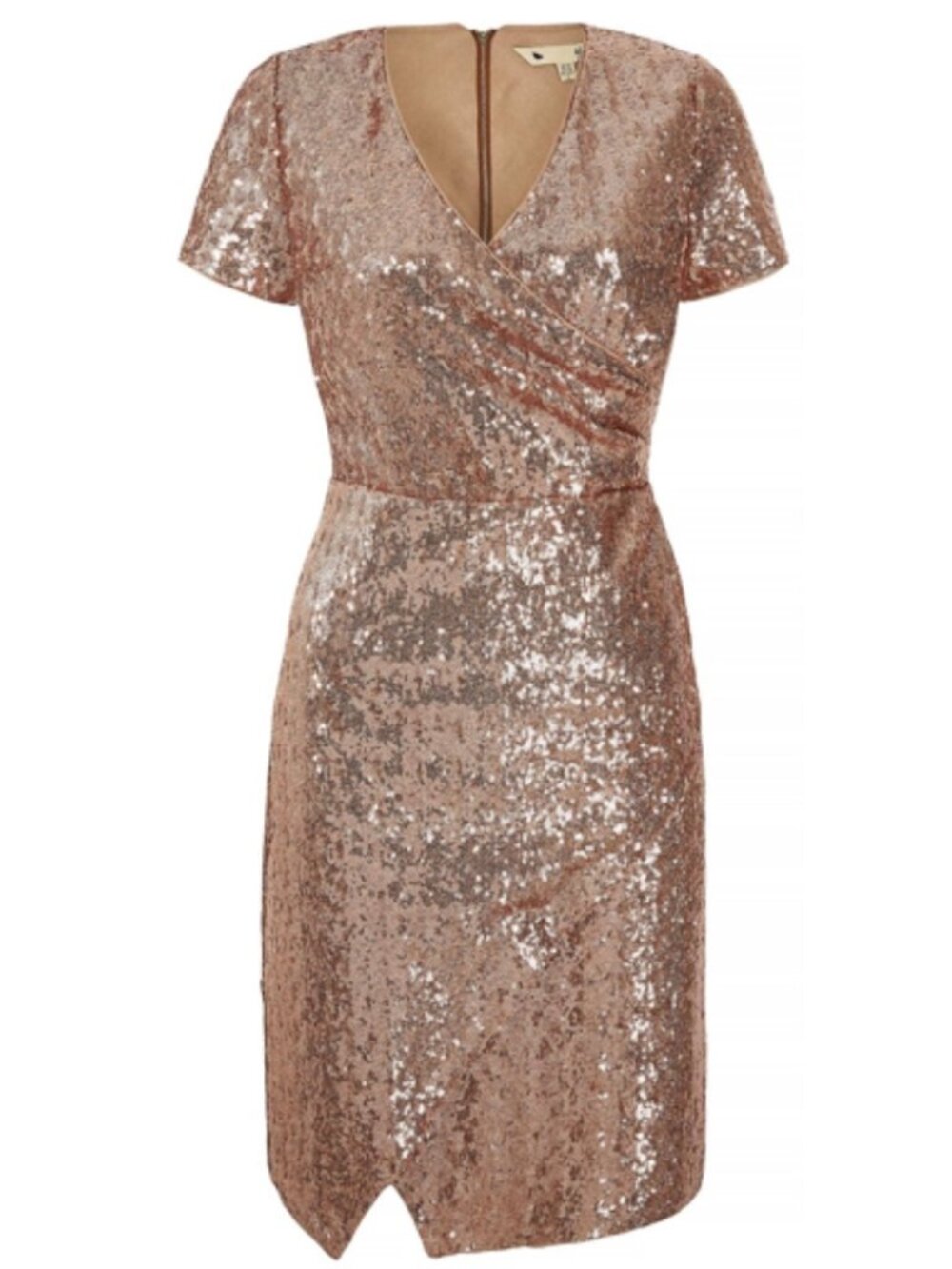 NWT Y by Yumi Sequin Faux Wrap Dress Rose Gold Size 8 Medium Cocktail dress